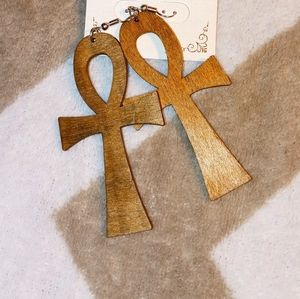 Dream Plus Light Brown Ankh Earrings